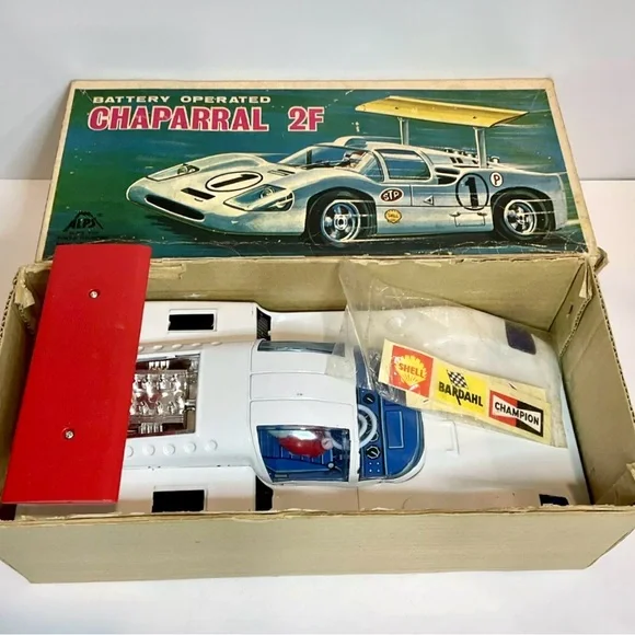 Vintage Alps Fully Working, Tin, Chaparral 2F Battery Operated Race Car With Box